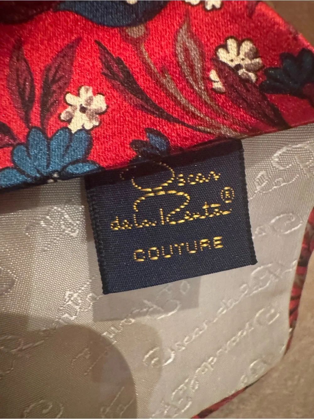 Oscar de la Renta Red Floral Silk Tie with Blue Accents